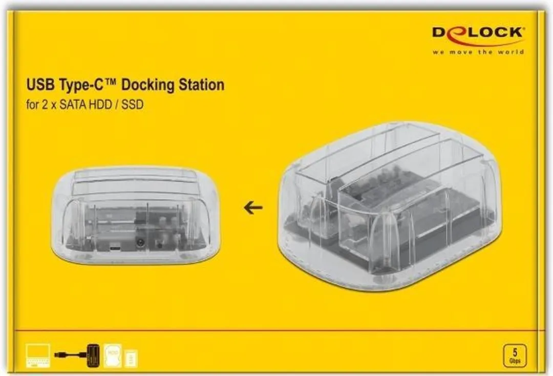 Delock 64090 USB-C Docking Station - 2x SATA HDD/SSD - Transparant