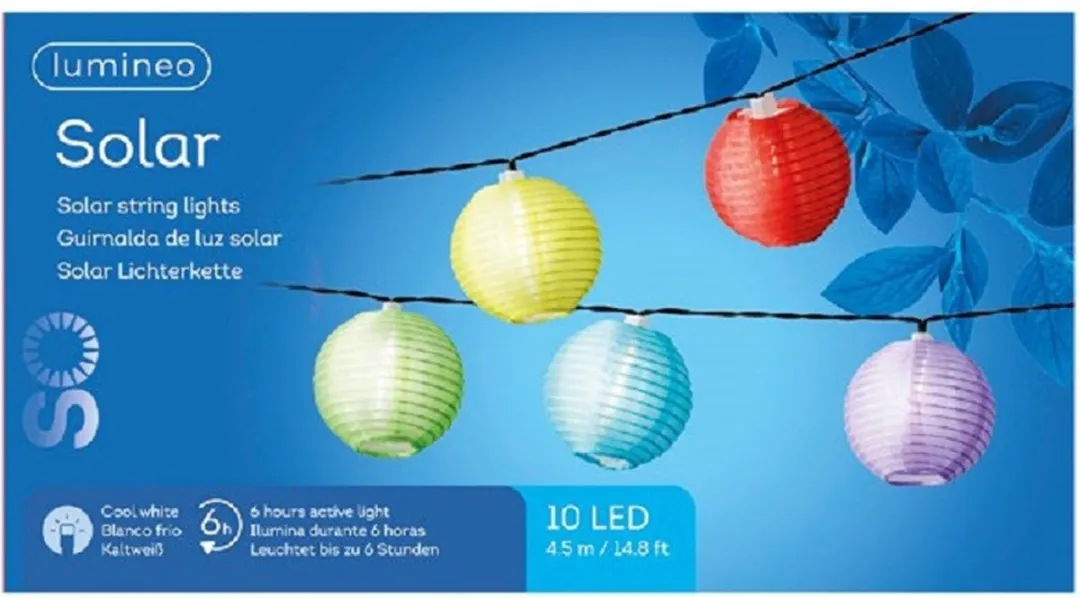 Lumineo Solar Lampion Tuinverlichting - 10 Lichtpunten 450cm - Multicolour