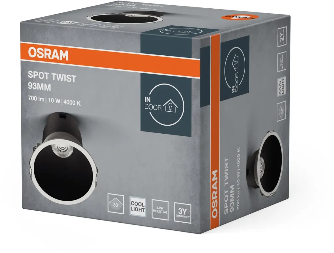Osram Spot Twist Inbouwdownlight 10W 800lm - 93mm - Wit/Zwart