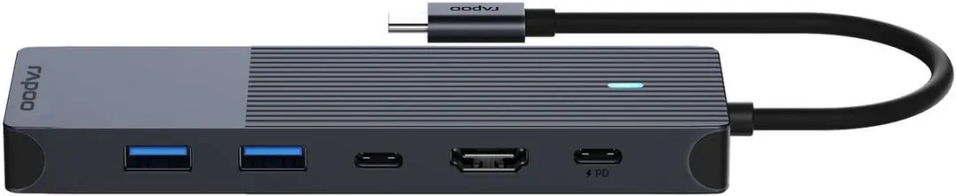 Rapoo UCM-2002 USB-C Multiport Adapter - 6-in-1 - Donker Grijs - afbeelding 6 van 6