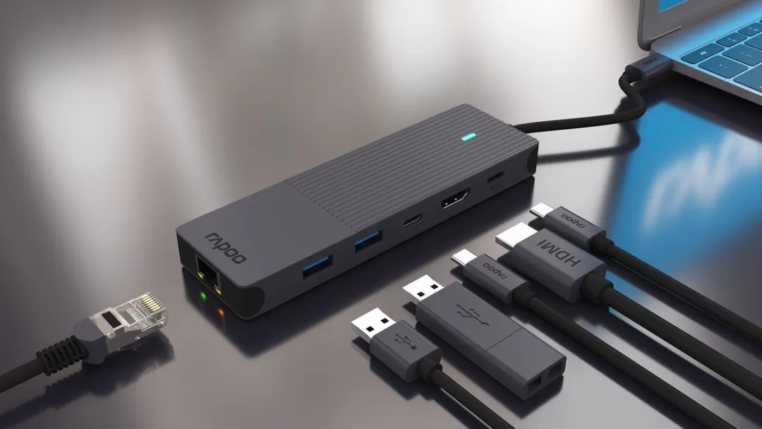 Rapoo UCM-2002 USB-C Multiport Adapter - 6-in-1 - Donker Grijs