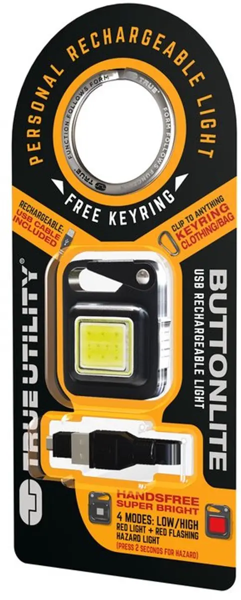 True Utility Button Lite LED Carabiner - Rood - afbeelding 3 van 5