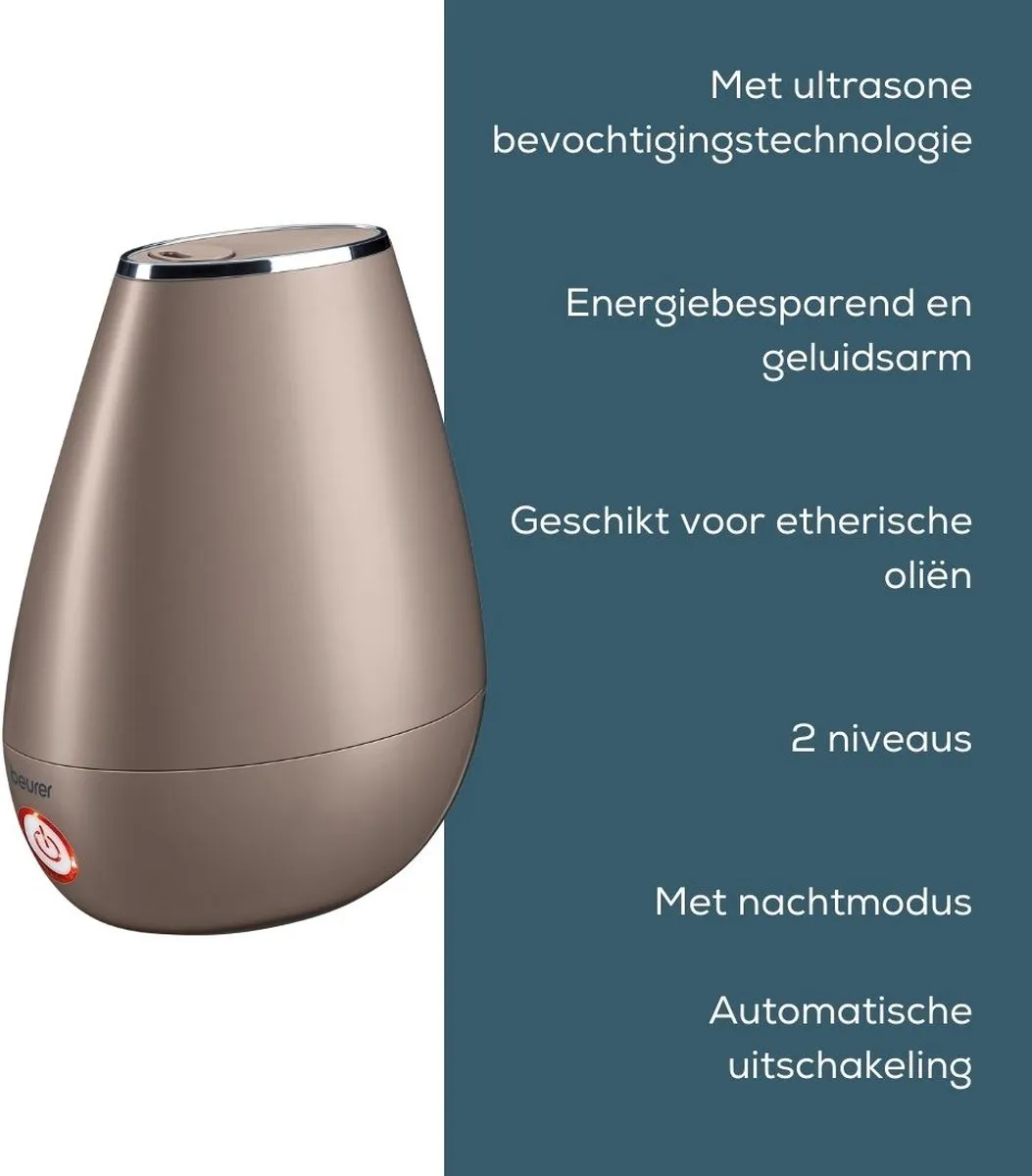 Beurer LB 37 Luchtbevochtiger - Ultrasoon - Ultrastil - Tot 20 M2 - Nachtmodus - Aromafunctie - Design - 3 Jaar garantie - Toffee