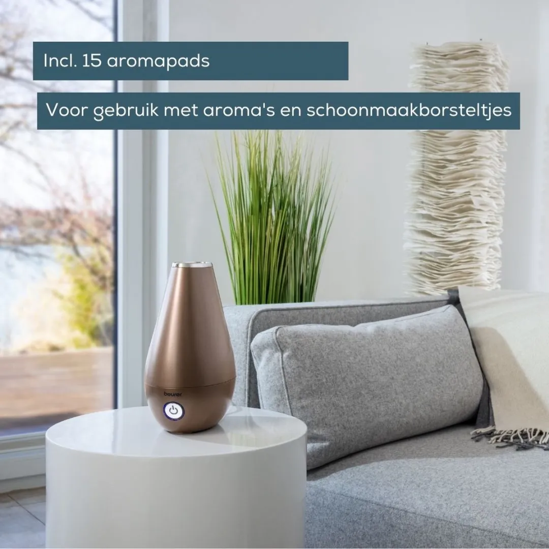 Beurer LB 37 Luchtbevochtiger - Ultrasoon - Ultrastil - Tot 20 M2 - Nachtmodus - Aromafunctie - Design - 3 Jaar garantie - Toffee