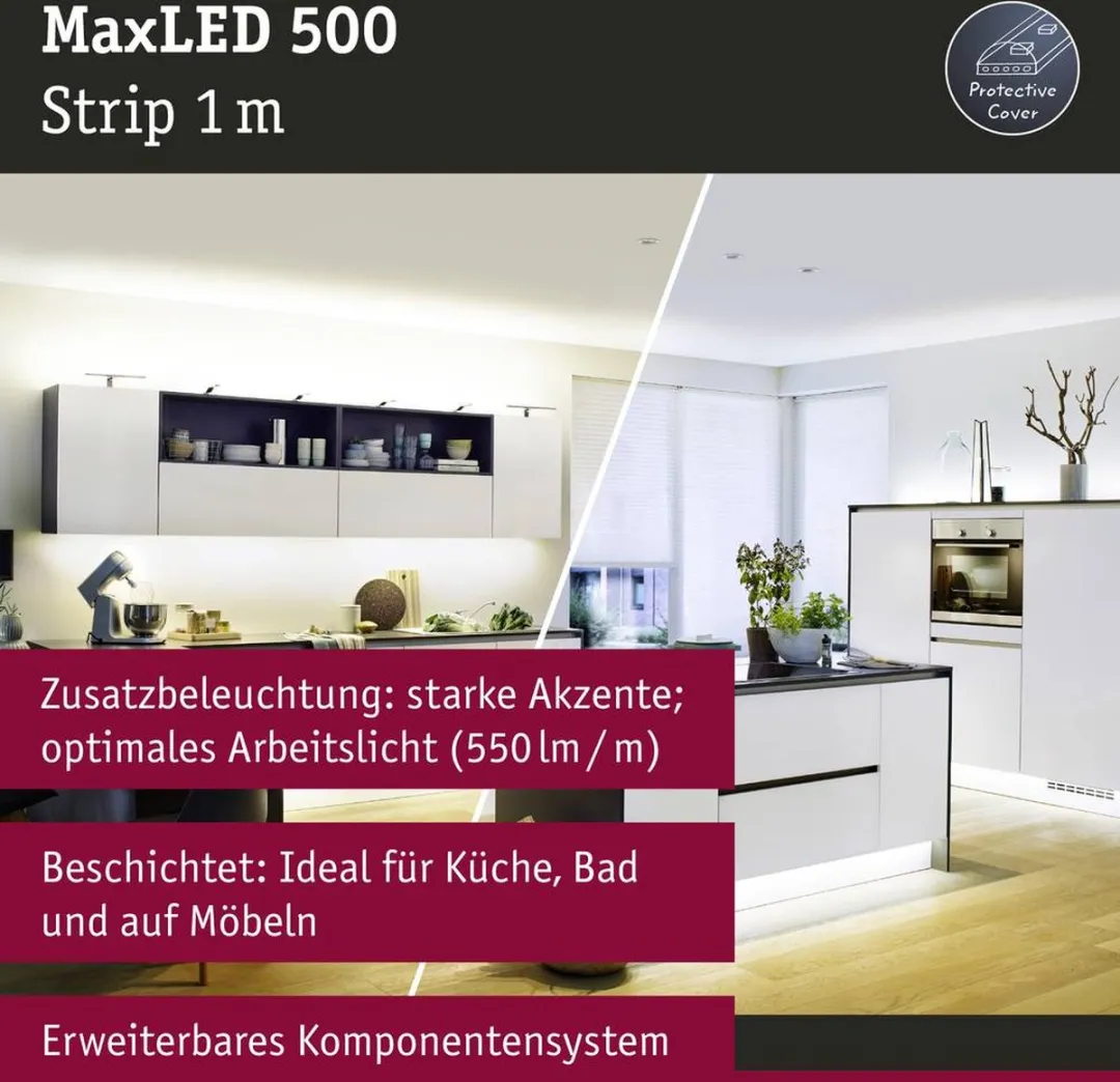 Paulmann MaxLED 500 LED-strip 100cm - Instelbaar wit 2700K - Zilver gecoat