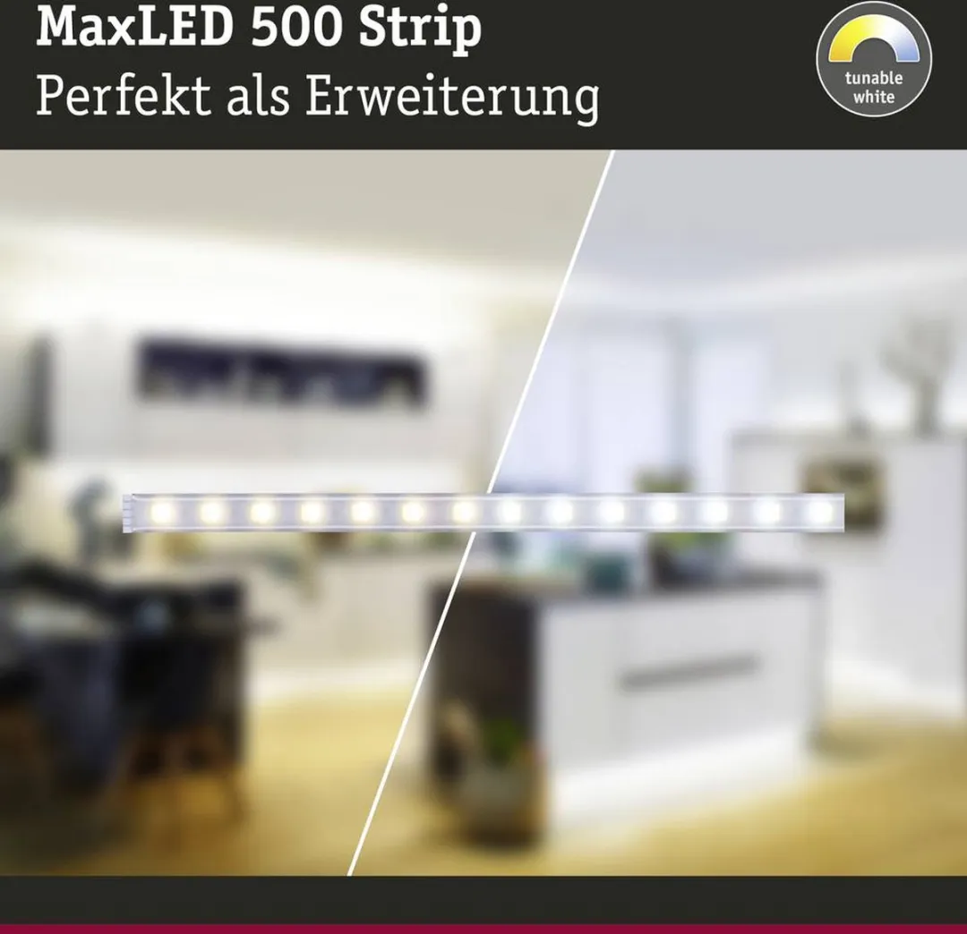 Paulmann MaxLED 500 LED-strip 100cm - Instelbaar wit 2700K - Zilver gecoat