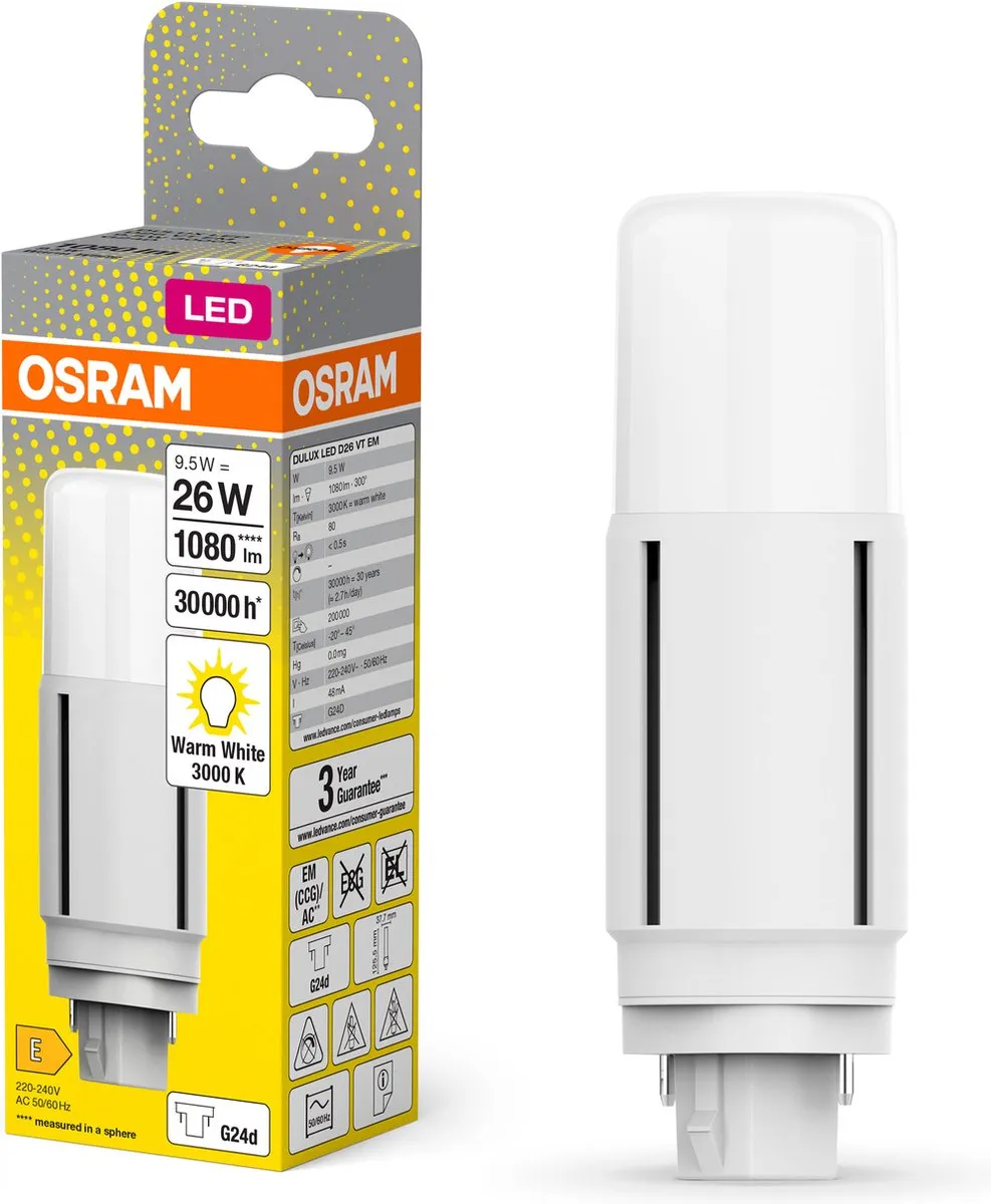 Osram LED-lamp G24d 9.5W Warmwit 3000K - Helder - afbeelding 6 van 6