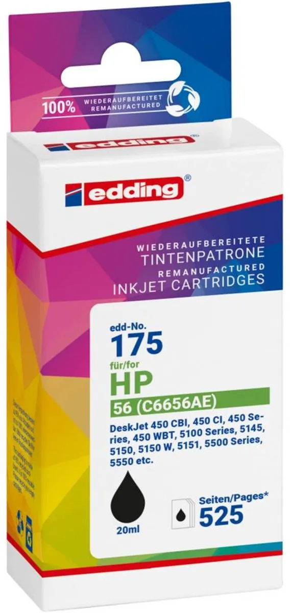 edding 18-175 Inktcartridge - 21ml - Zwart - Compatibel HP