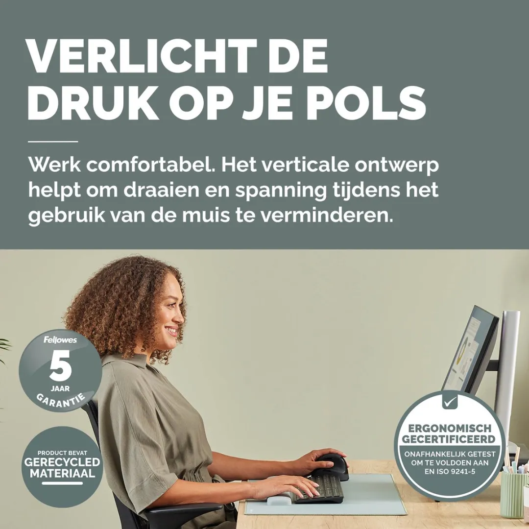 Fellowes Breyta Plus+ Verticale Muis Large 100143584 - 2400 DPI - Linkshandig - Zwart