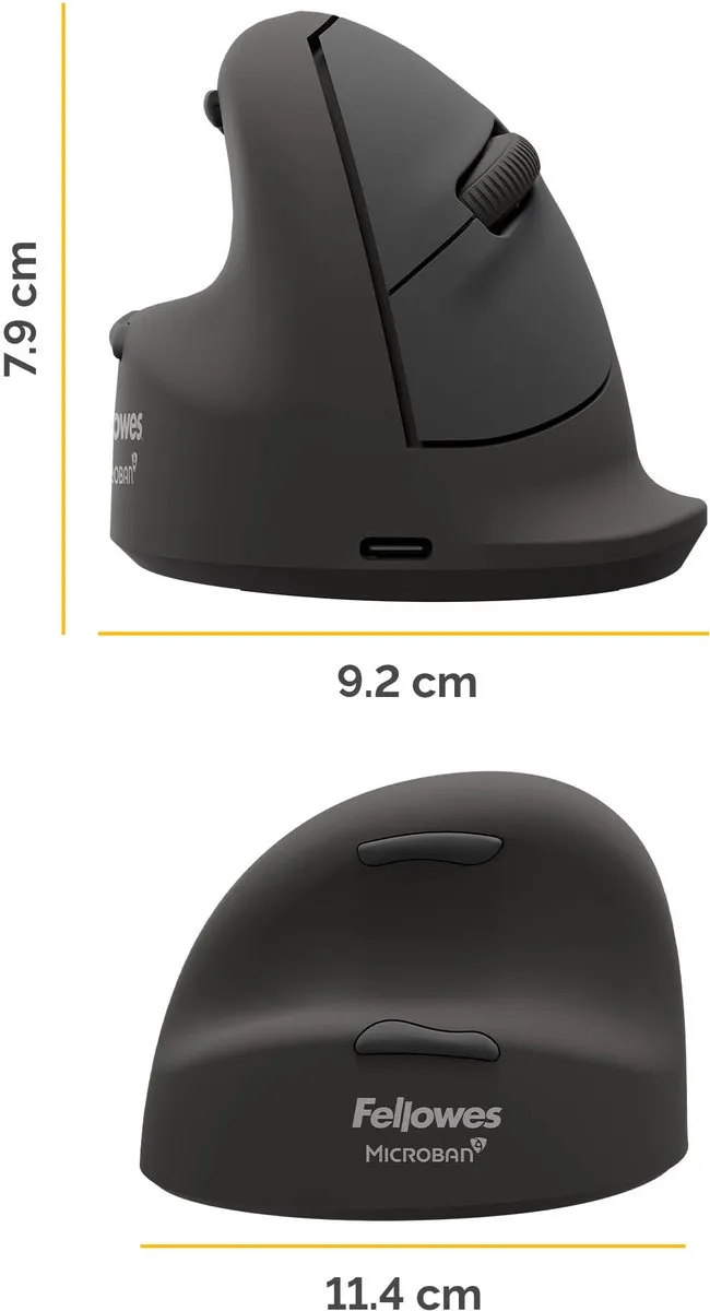 Fellowes Breyta Plus+ Verticale Muis Large 100143584 - 2400 DPI - Linkshandig - Zwart