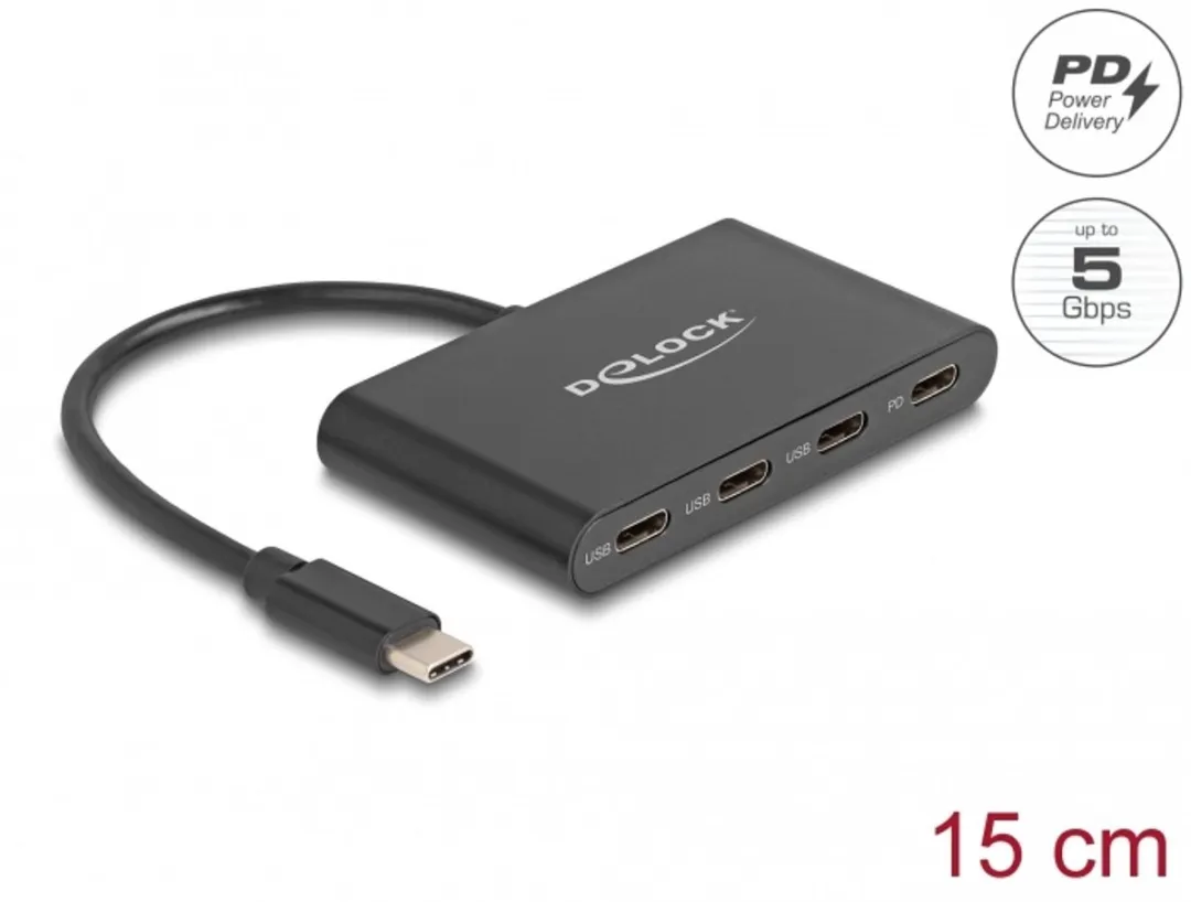 Delock 64174 USB Type-C Hub - 4 Poorten - 100W PD - Zwart