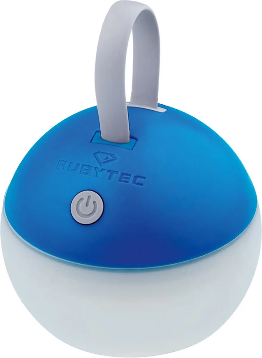 Rubytec Bulb USB lantaarn - 10.2 x ø 8 cm - 3 Lichtsterktes - Oplaadbaar via USB - Spatwaterdicht - Buitenlamp - Buitenverlichting - Geen Batterijen - Hanglantaarn - ABS - Campinglamp - Blauw