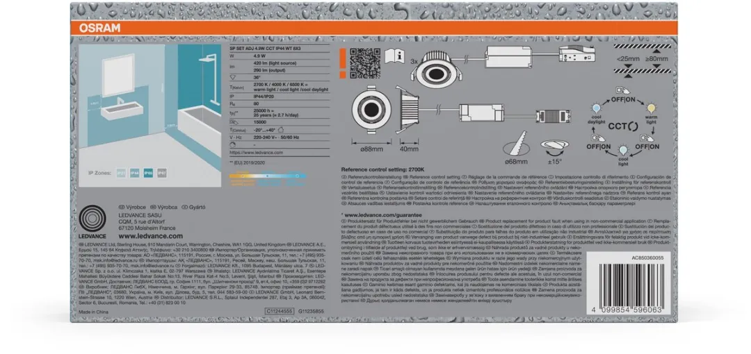 Osram LED Inbouwspot CCT IP44 4,9W Wit 88mm - 3 Stuks