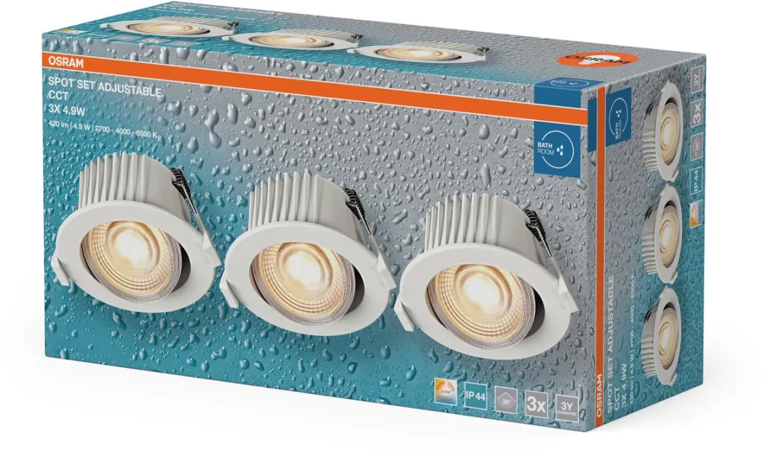 Osram LED Inbouwspot CCT IP44 4,9W Wit 88mm - 3 Stuks