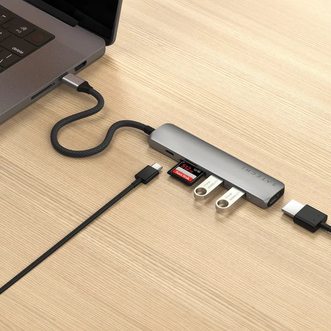 Satechi ST-P6SK USB-C 6-in-1 Adapter - Grijs