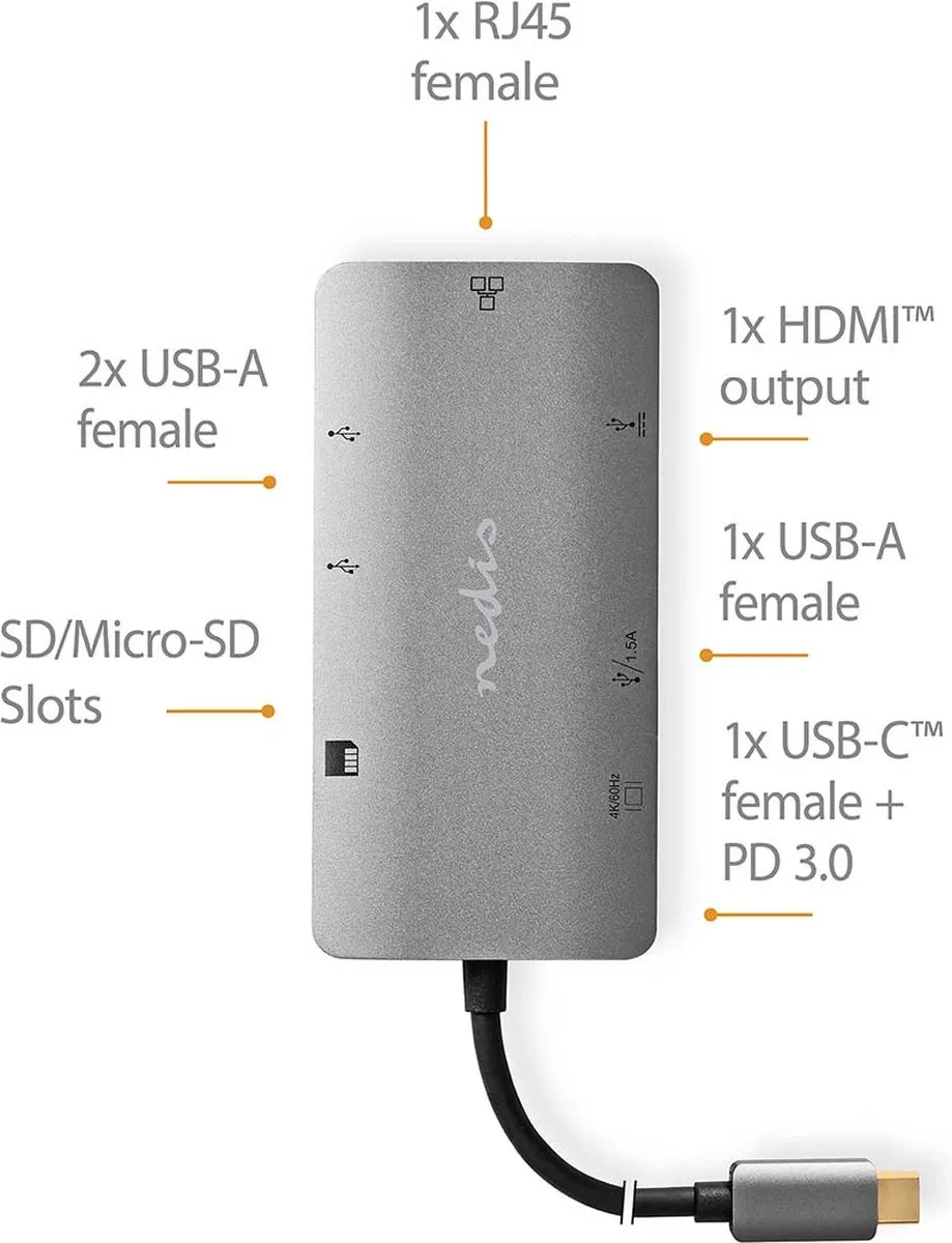 Nedis CCBW64240AT02 USB-C 7-in-1 Adapter - 5Gbps - 0,2m - Antraciet