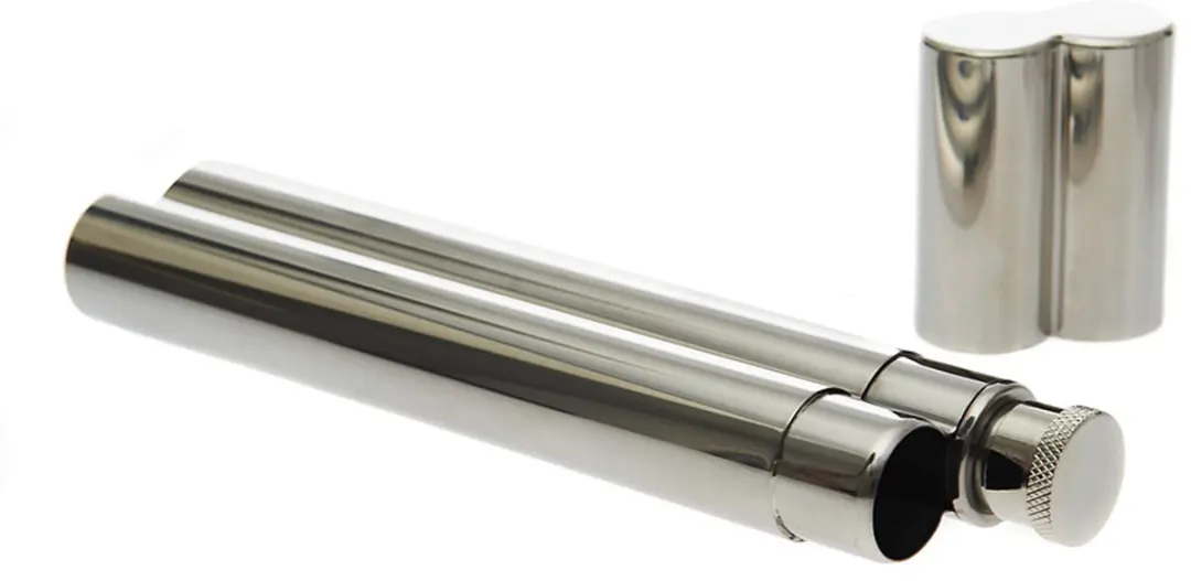 Zakfles sigaarkoker zilver/chrome