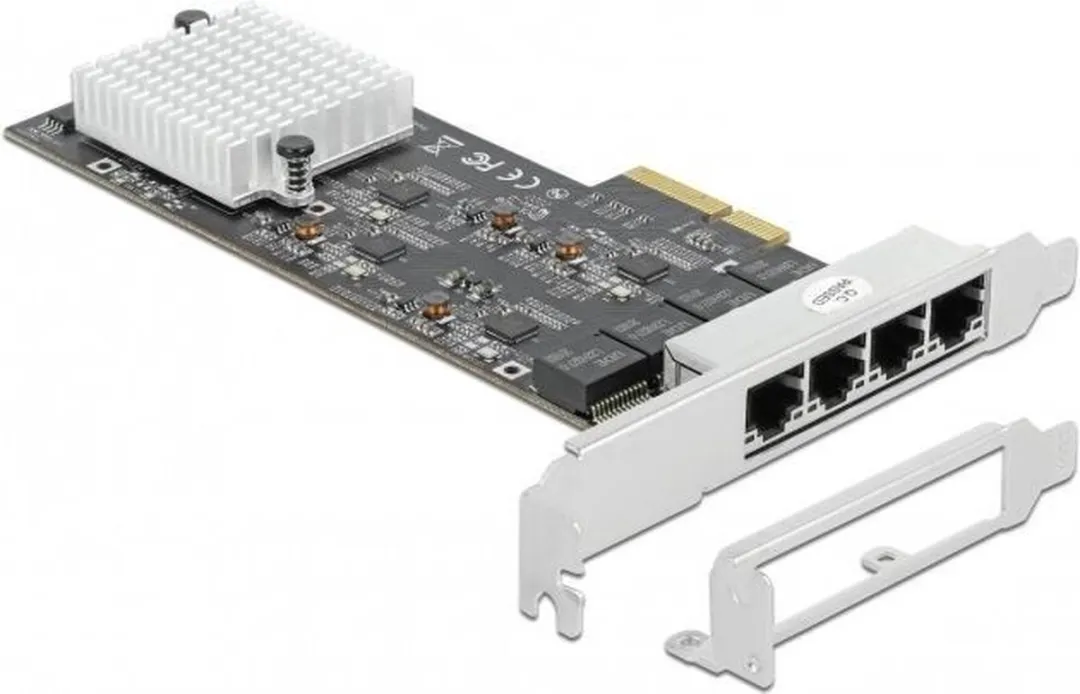 Delock PCIe x4 4x RJ45 2.5G LAN Kaart RTL8125 - Zwart