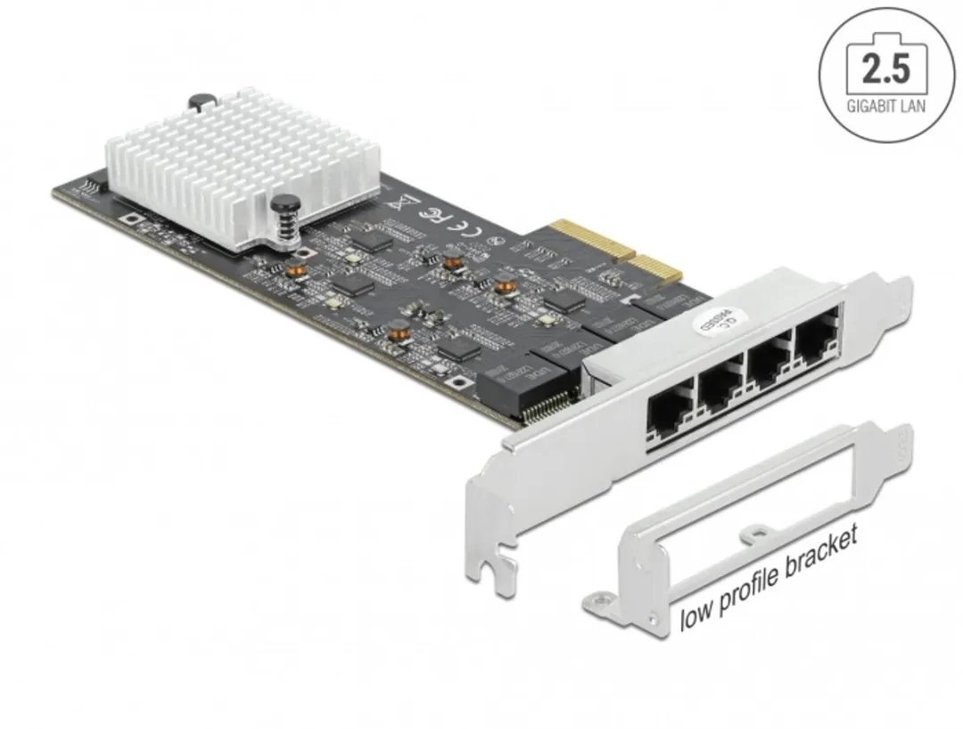 Delock PCIe x4 4x RJ45 2.5G LAN Kaart RTL8125