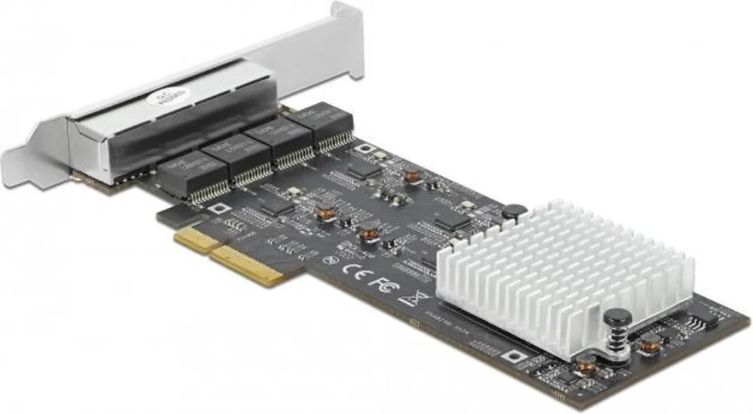 Delock PCIe x4 4x RJ45 2.5G LAN Kaart RTL8125 - Zwart