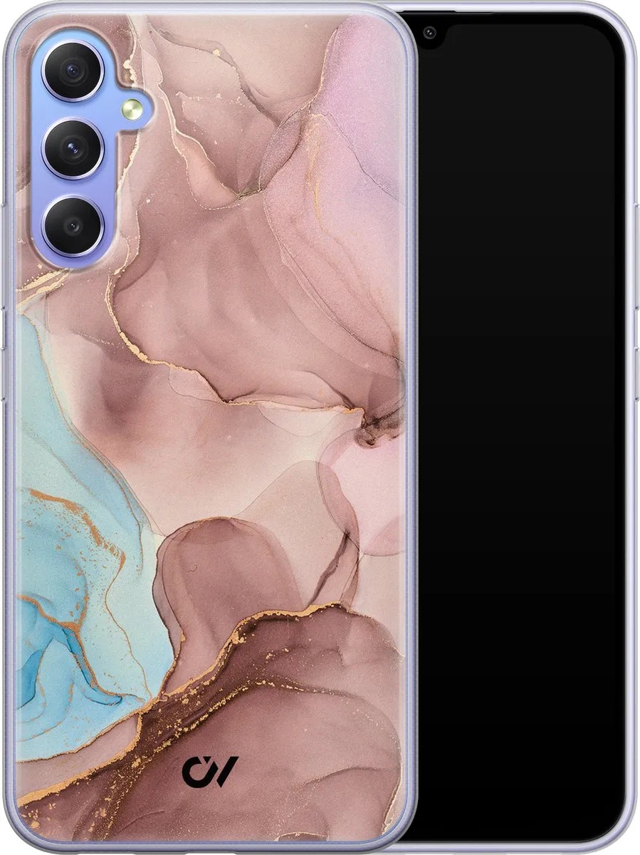 Casevibes Samsung Galaxy A34 Hoesje - Roze Marble Clouds