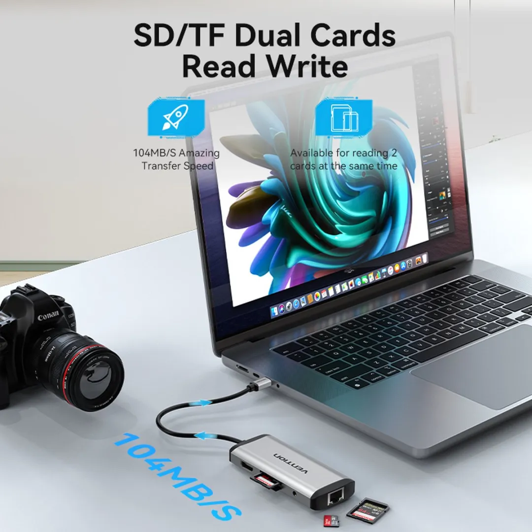 Vention USB C Hub THAHB 9-in-1 - 4K HDMI - Grijs