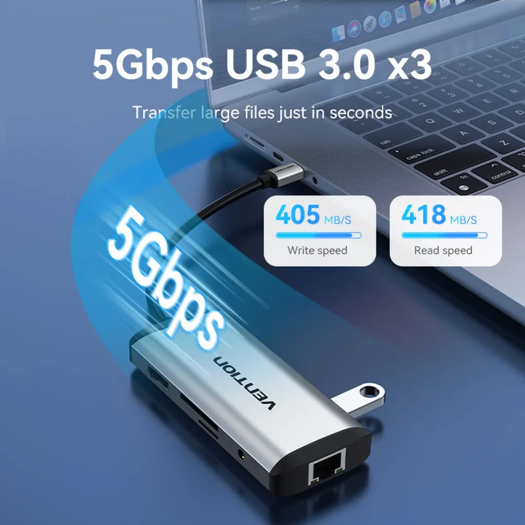 Vention USB C Hub THAHB 9-in-1 - 4K HDMI - Grijs