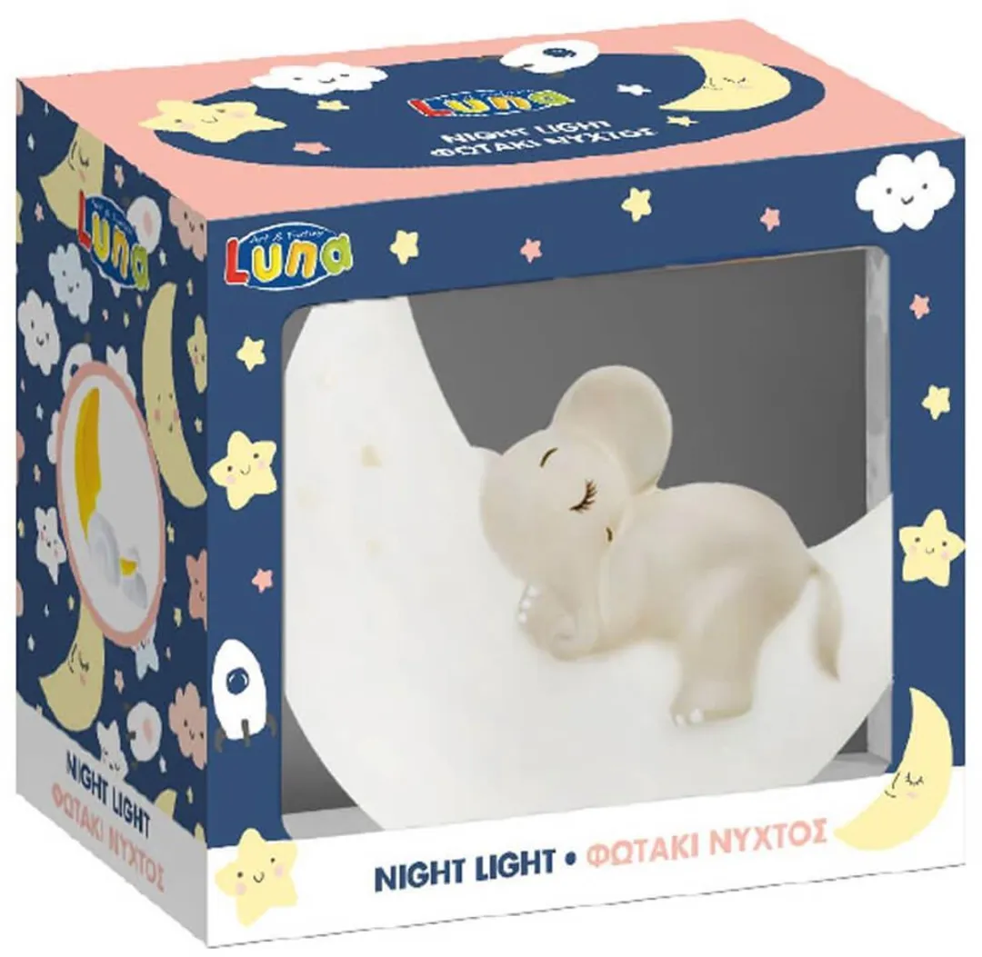 Maan & Olifant Nachtlamp – Nachtlicht 15,5×6,8×13,5 cm – Met 4 Kleuren – Kindvriendelijk