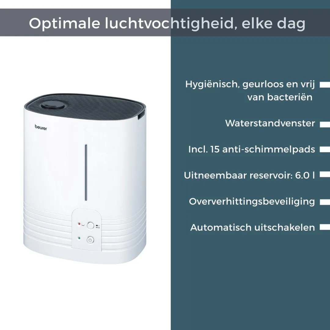 Beurer LB 55 Luchtbevochtiger – Warmwater verdamping – Tot 50 m2 – 6 L waterreservoir – 2 Standen – 3 Jaar garantie - Wit