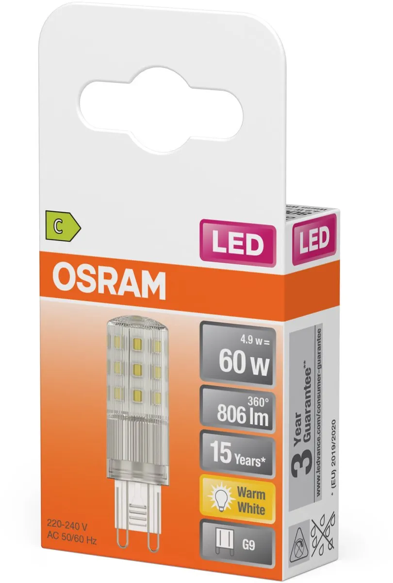 Osram LED G9 4,9W 806lm Warm Wit - Helder Glas