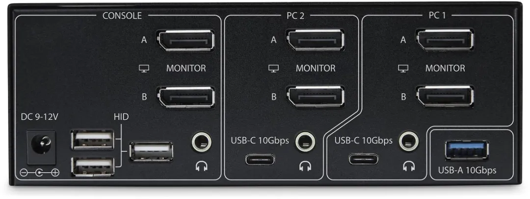Startech P2CDD143-KVM-Switch Dual-Monitor DisplayPort - 8K 60Hz / 4K 144Hz - Zwart