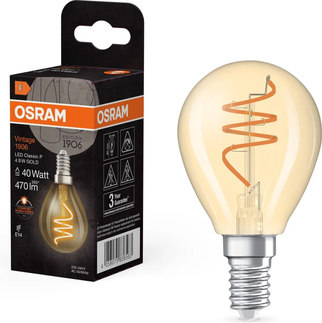 Osram Vintage 1906 LED Lamp 4,9W 470lm E14 - Warmwit 2200K - Goud