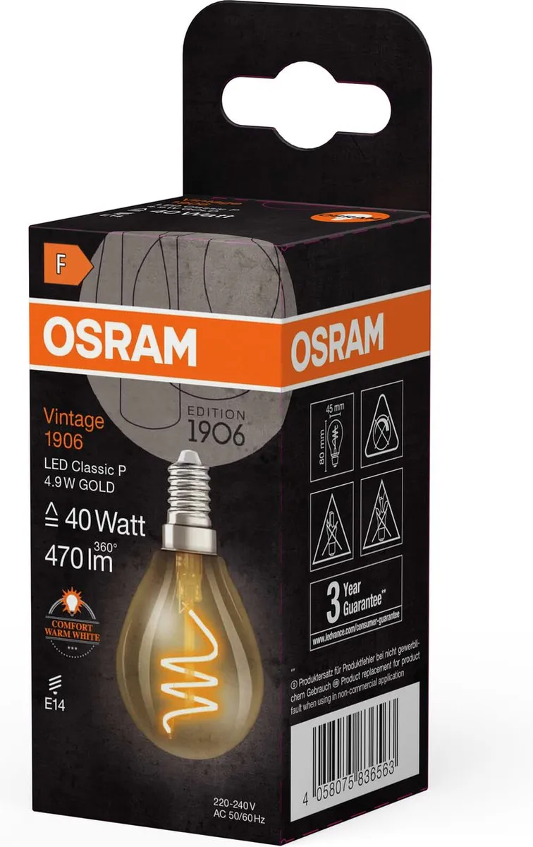 Osram Vintage 1906 LED Lamp 4,9W 470lm E14 - Warmwit 2200K - Goud