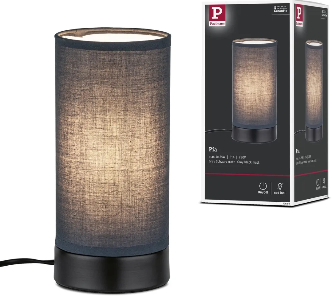 Paulmann LED Tafellamp Pia E14 25W - Zwart mat