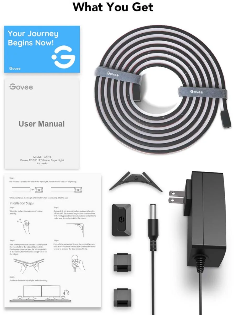 Govee Neon Rope Light RGBIC 3m - Wit