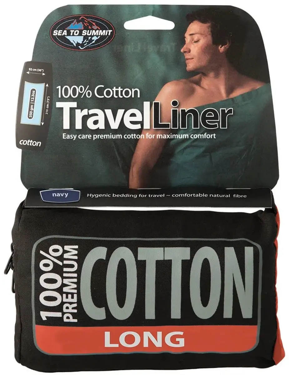 Sea to Summit Premium Cotton Liner Lakenzak Lang - Blauw - afbeelding 3 van 6