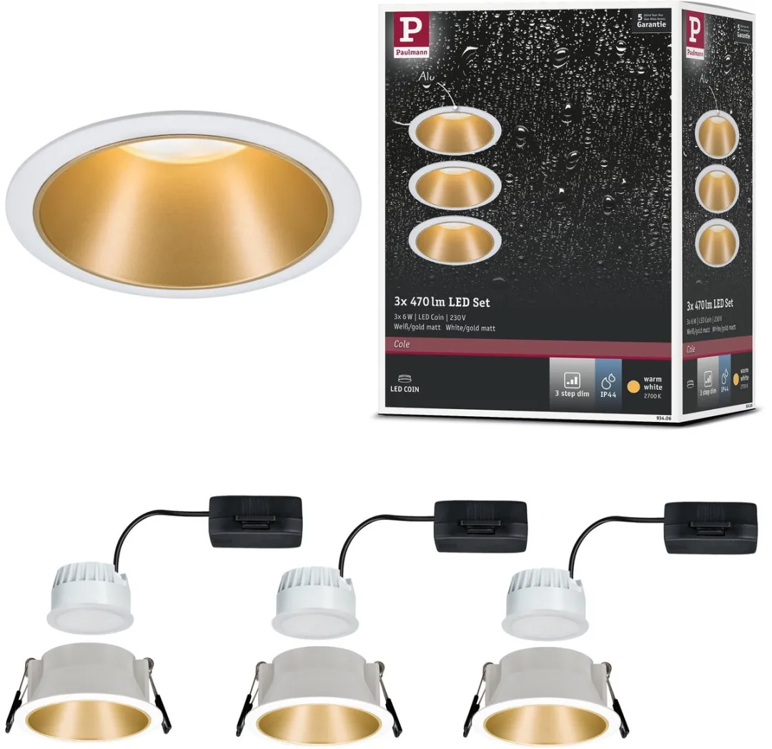 Paulmann LED-inbouwlamp 3-Step-Dim Coin Set 3x6W