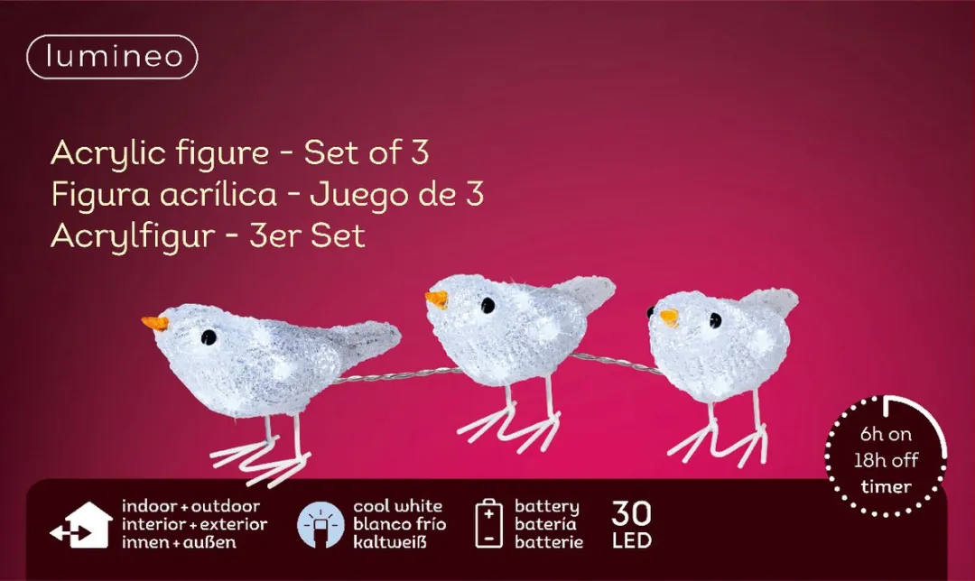 Lumineo Witte Vogels Lichtsnoer - 3 Stuks