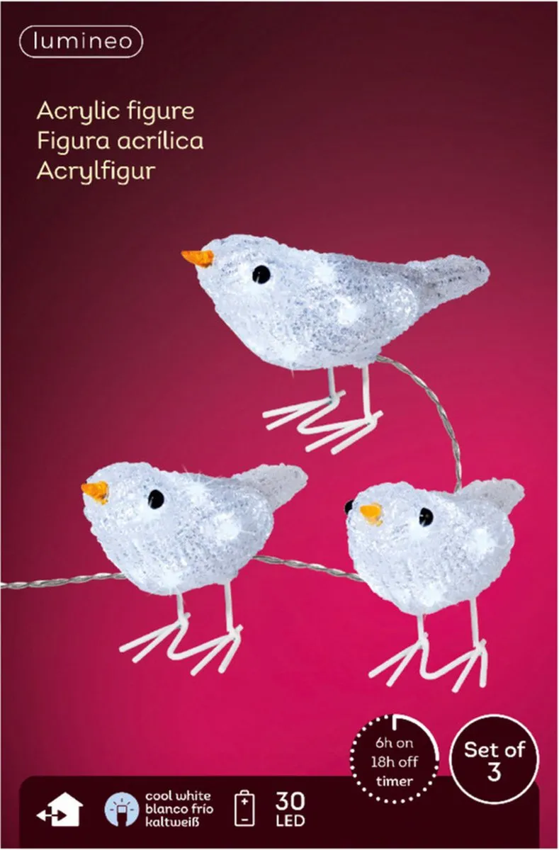 Lumineo Witte Vogels Lichtsnoer - 3 Stuks