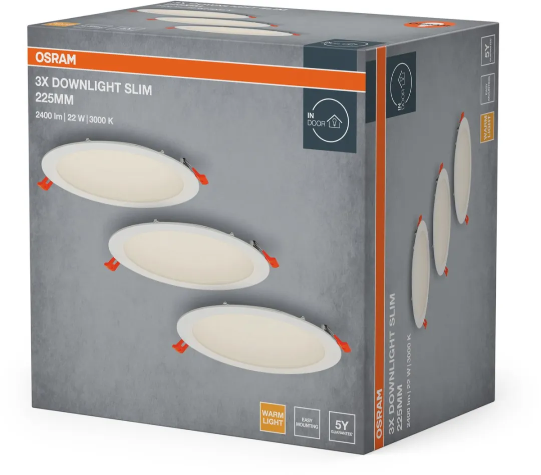 Osram Essential LED Inbouwspot Slim 225mm 22W - 3 Stuks