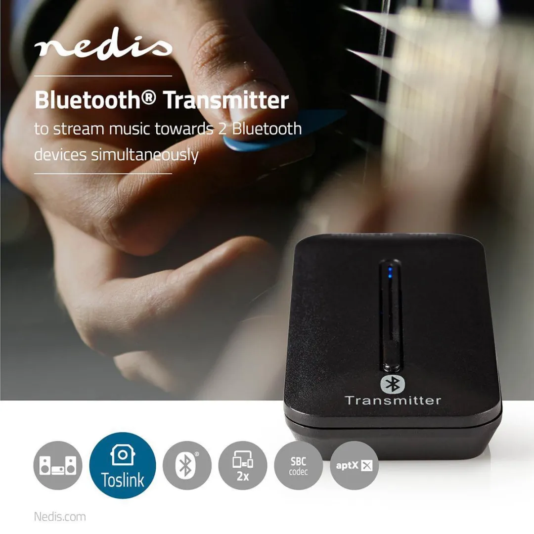Nedis BTTR200BK Bluetooth-Zender - TosLink - AptX - 2 Apparaten - Zwart