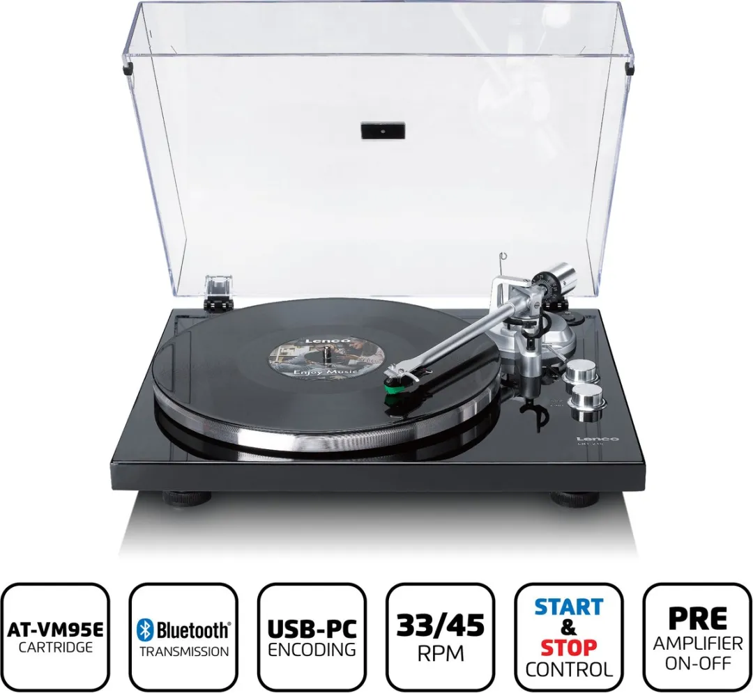 Lenco Platenspeler Bundel LBT-215BK + TTA-180TN - Platenspeler met Bluetooth + Aandrukgewicht met Disco Lichteffect - Expertise Lijn