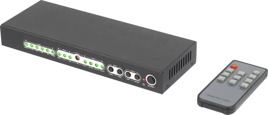 SpeaKa Professional 4 poorten HDMI-splitter Met audiopoorten, Met afstandsbediening 3840 x 2160 Pixel Zwart