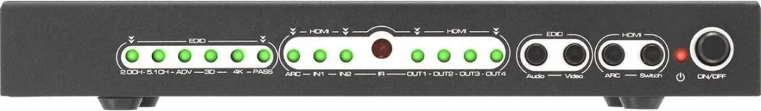 SpeaKa Professional 4 poorten HDMI-splitter Met audiopoorten, Met afstandsbediening 3840 x 2160 Pixel Zwart