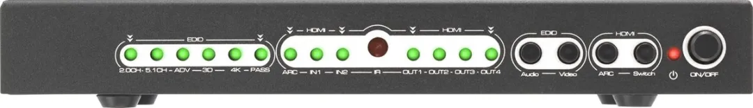 SpeaKa Professional 4 poorten HDMI-splitter Met audiopoorten, Met afstandsbediening 3840 x 2160 Pixel Zwart