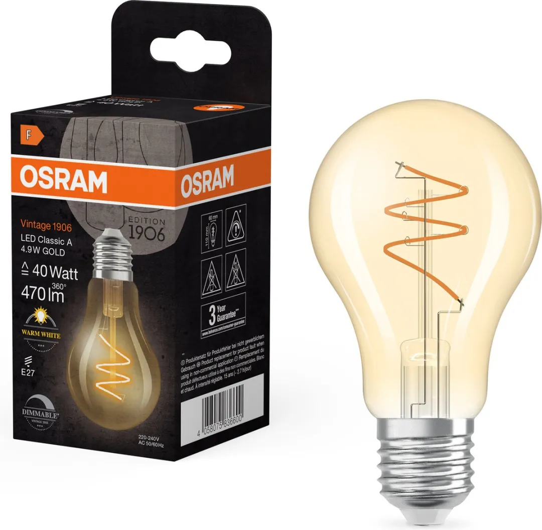 Osram Vintage 1906 LED Classic Slim E27 4.9W - 470lm Warm Wit - afbeelding 3 van 6