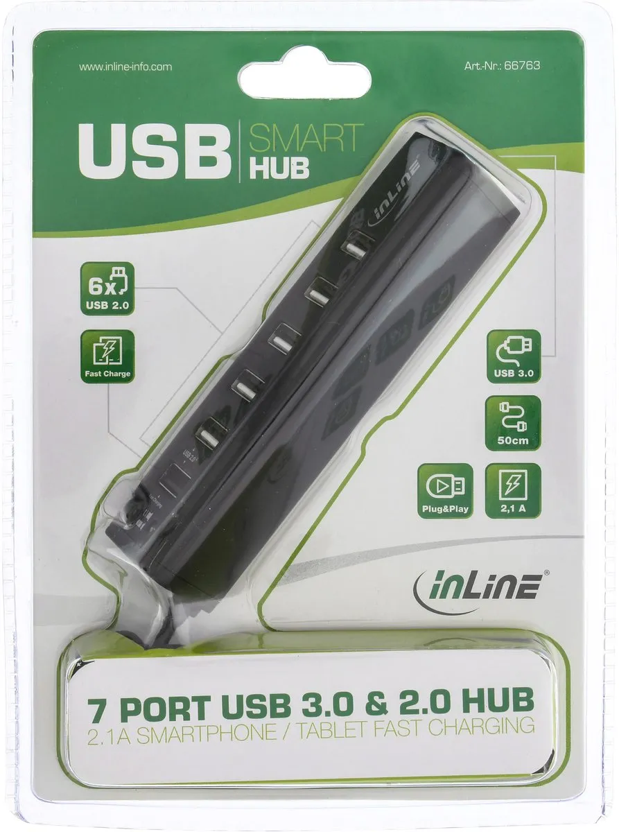 InLine Smart USB Hub 7 Poorten 66763 - Zwart