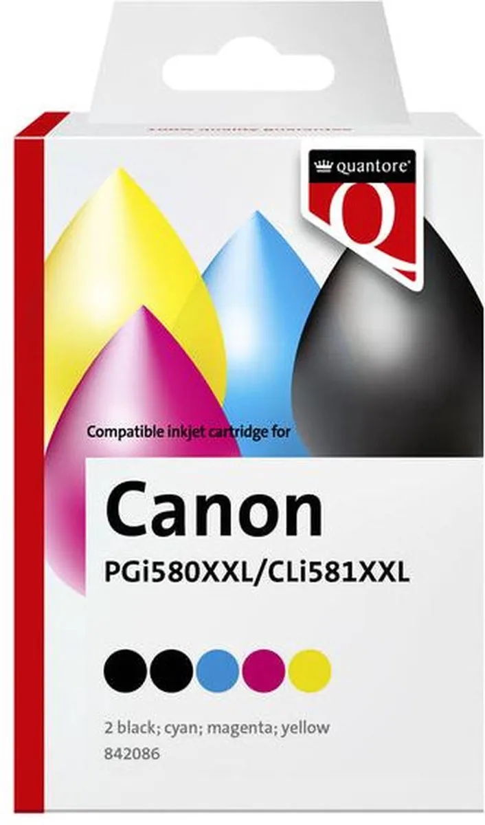 Quantore Inktcartridge PGI-580XXL CLI-581XXL - 2x Zwart + 3 Kleuren - 5 Stuks