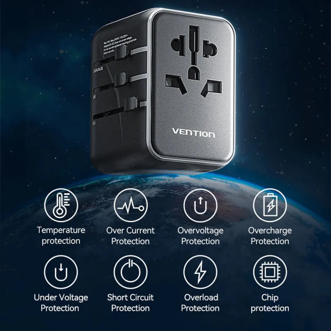 Vention 20W Universele Reizigersadapter 3-Port USB