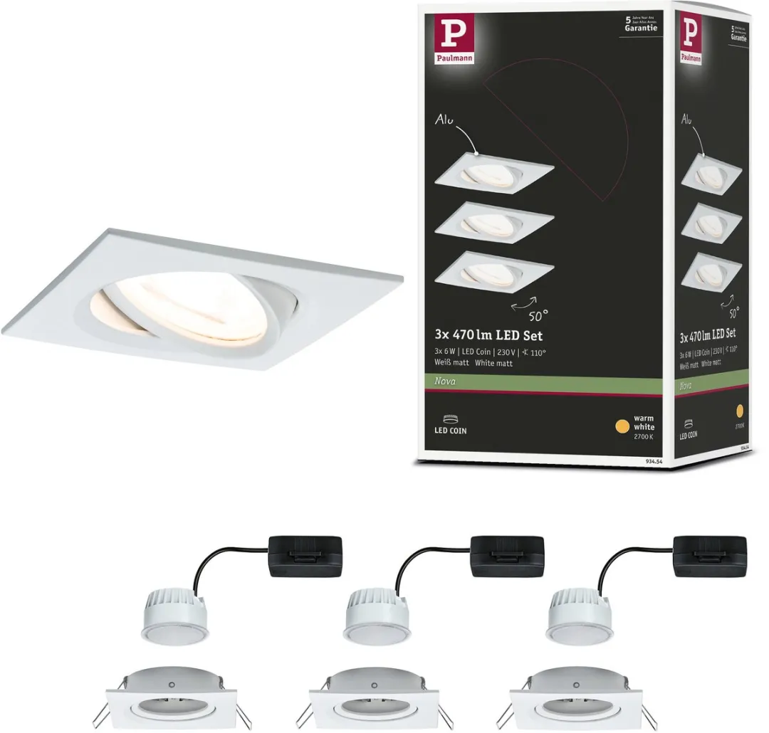 Paulmann Nova Coin LED-Inbouwlamp 3x6W 470lm 2700K